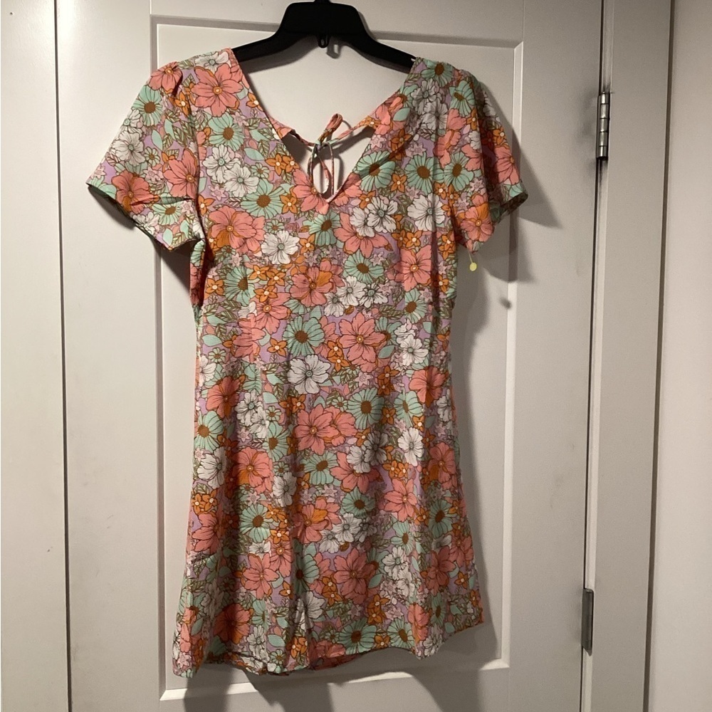 Nwot Vero Moda Size M Floral Saga Tie Back Recycled Polyester Blend Minidress